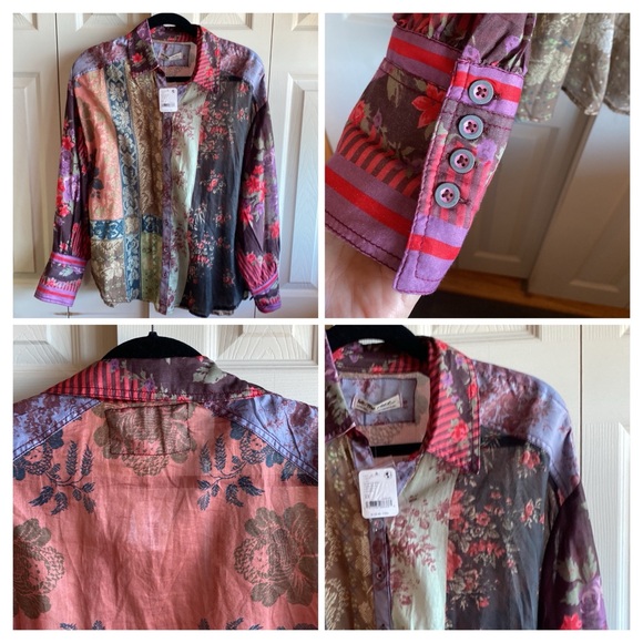 Free People NWT Flower Patch Boho Mixed Print Cotton Button-Up Shirt size XS - Picture 7 of 14